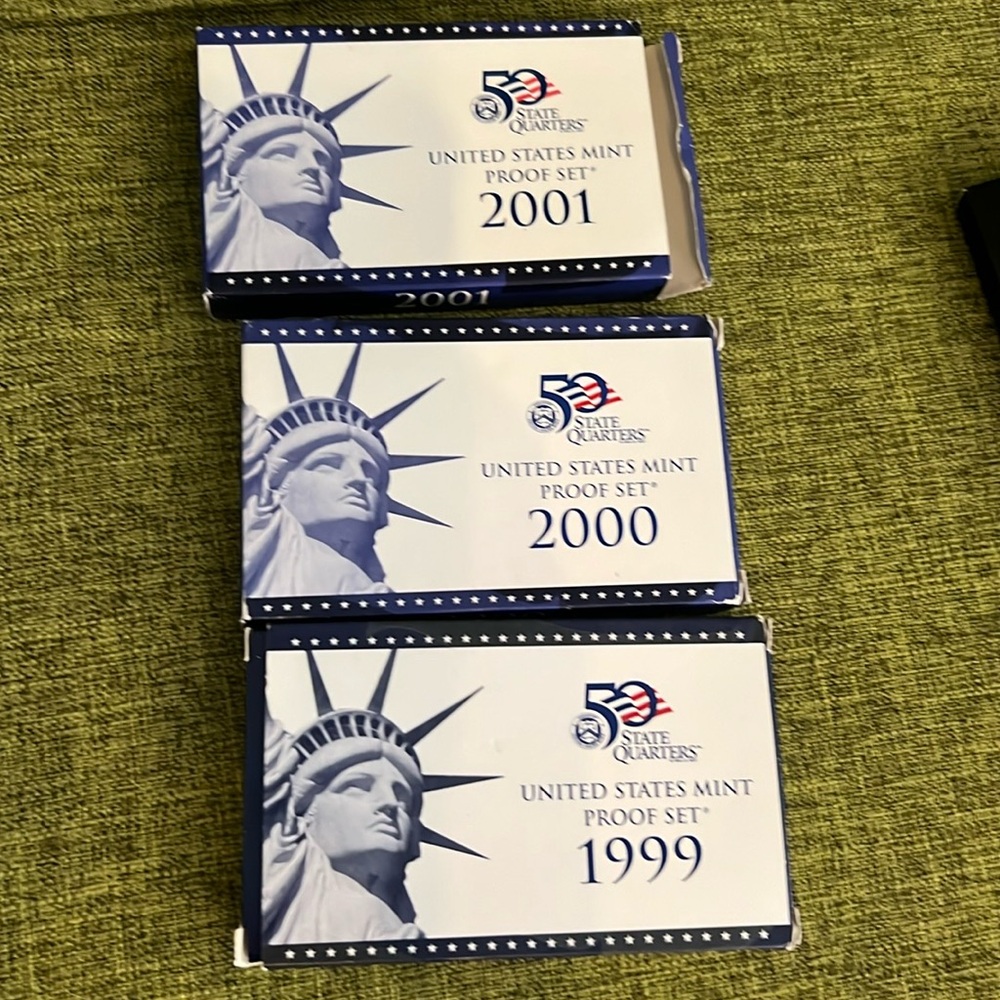 1999,  2000, 2001United States mint proof sets.